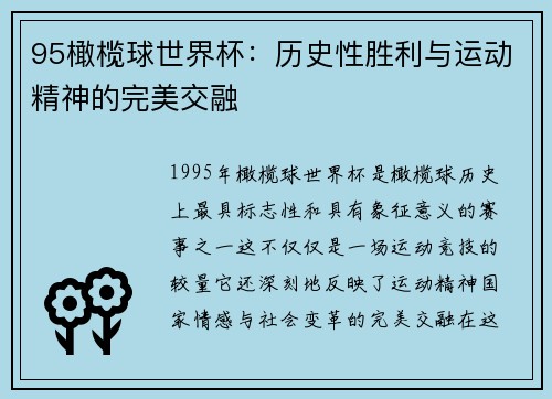 95橄榄球世界杯：历史性胜利与运动精神的完美交融